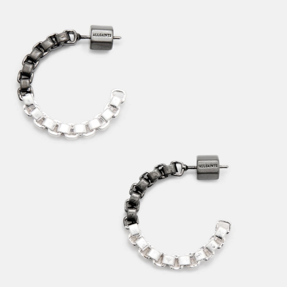 AllSaints Skye Box Chain Small Hoop Earrings (WARM SILVER/BLACK)